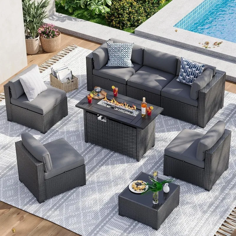 Outdoor Furniture With Fire Pit Table - Aoxun 8 Piece Patio Furniture Set