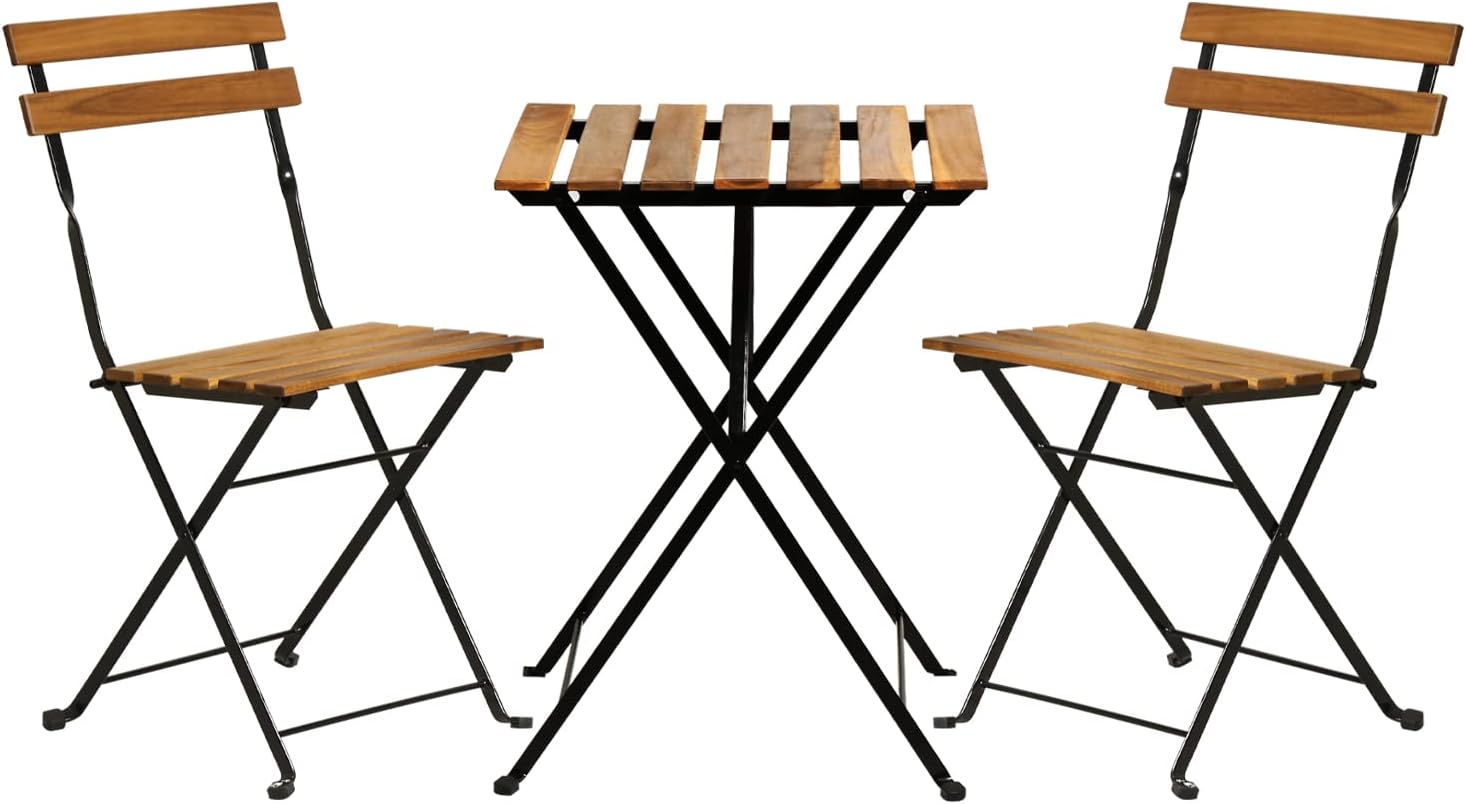 Outdoor Furniture For Patio - Natural wood 3-piece folding patio bistro