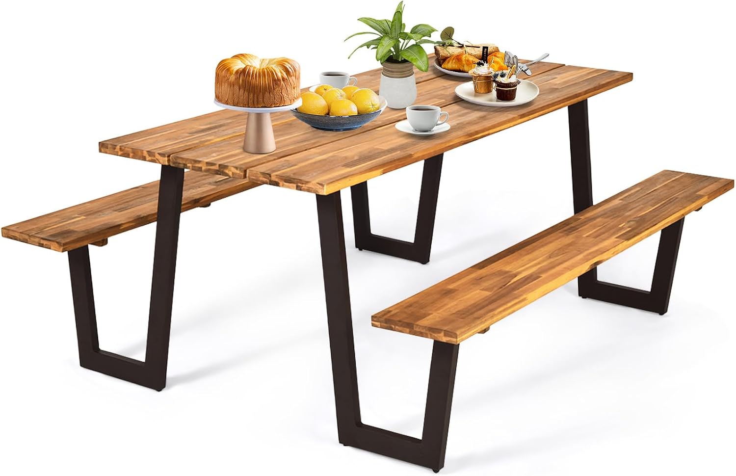 Acacia Wood Picnic Table Bench - Outdoor Furniture Dining Set recension och pris