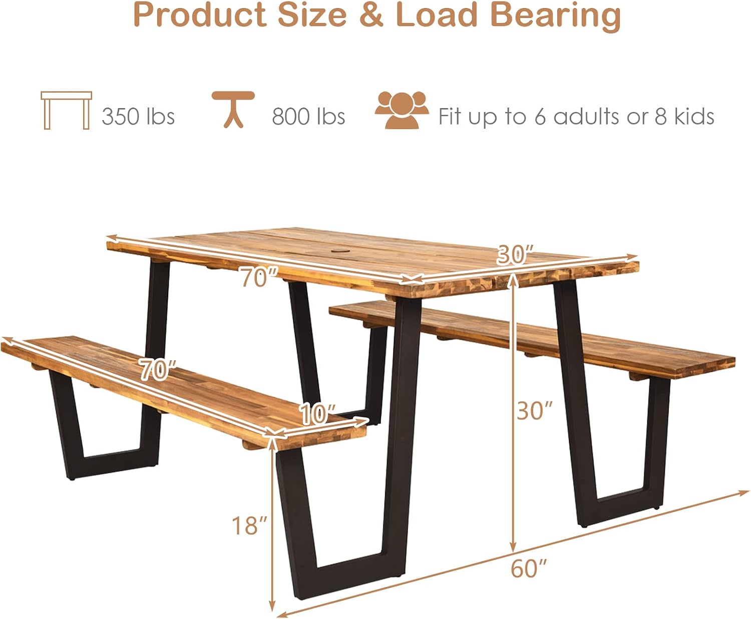 Acacia Wood Picnic Table Bench - Outdoor Furniture Dining Set recension och pris