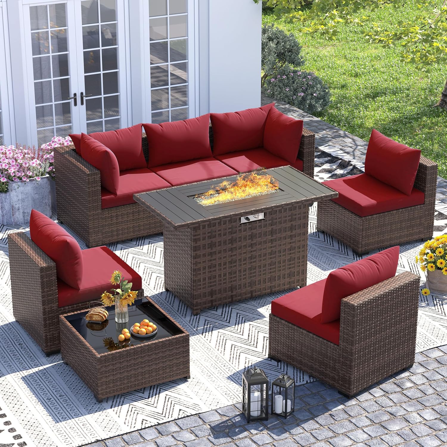 8pc All-Weather Wicker Section - Outdoor Furniture With Fire Pit Table recension och pris