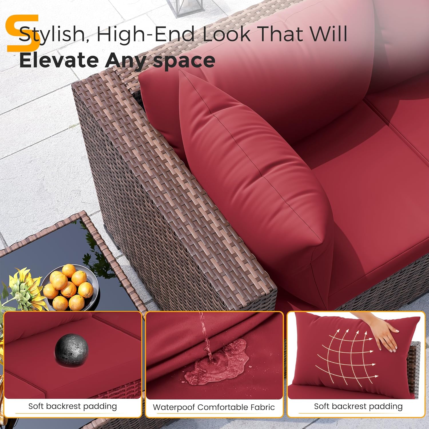 8pc All-Weather Wicker Section - Outdoor Furniture With Fire Pit Table recension och pris