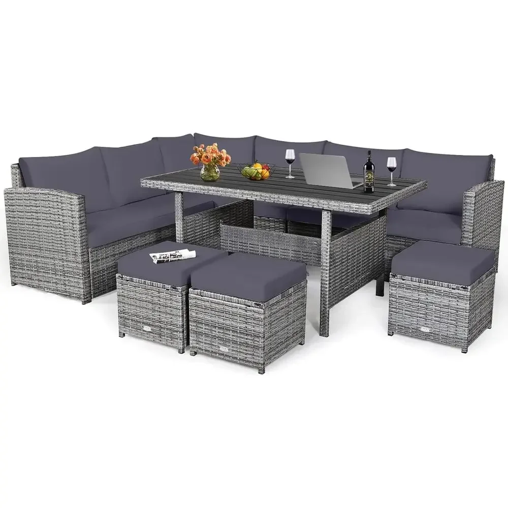 Grey 7-Piece Rattan Patio Furn - Outdoor Furniture Dining Set recension och pris