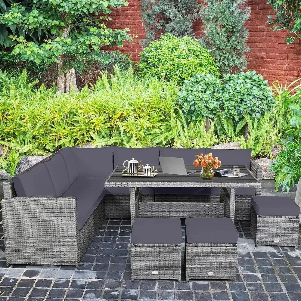 Grey 7-Piece Rattan Patio Furn - Outdoor Furniture Dining Set recension och pris