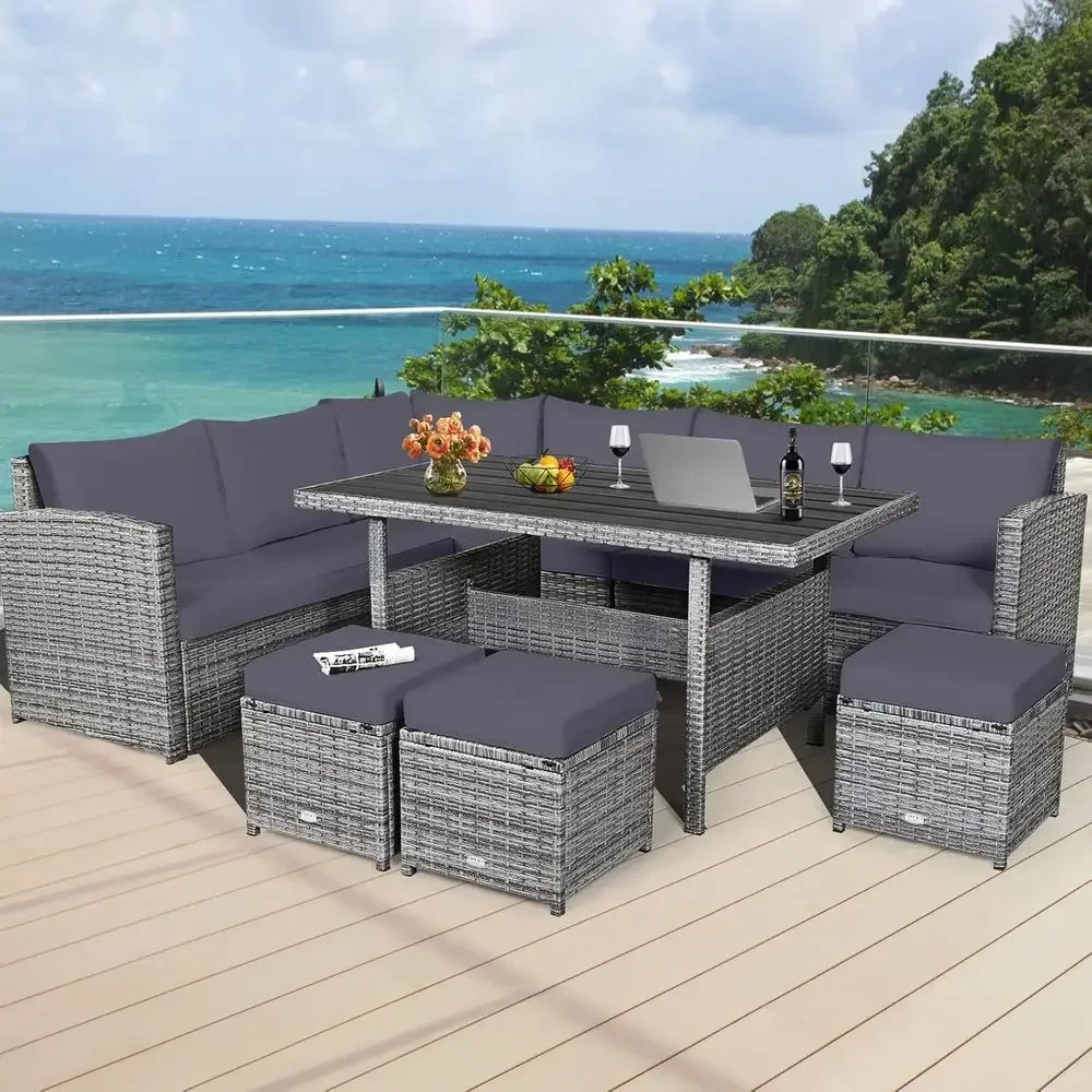 Grey 7-Piece Rattan Patio Furn - Outdoor Furniture Dining Set recension och pris