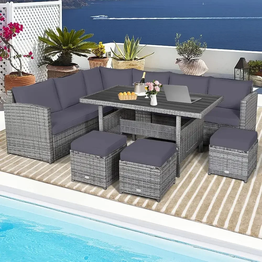 Grey 7-Piece Rattan Patio Furn - Outdoor Furniture Dining Set recension och pris