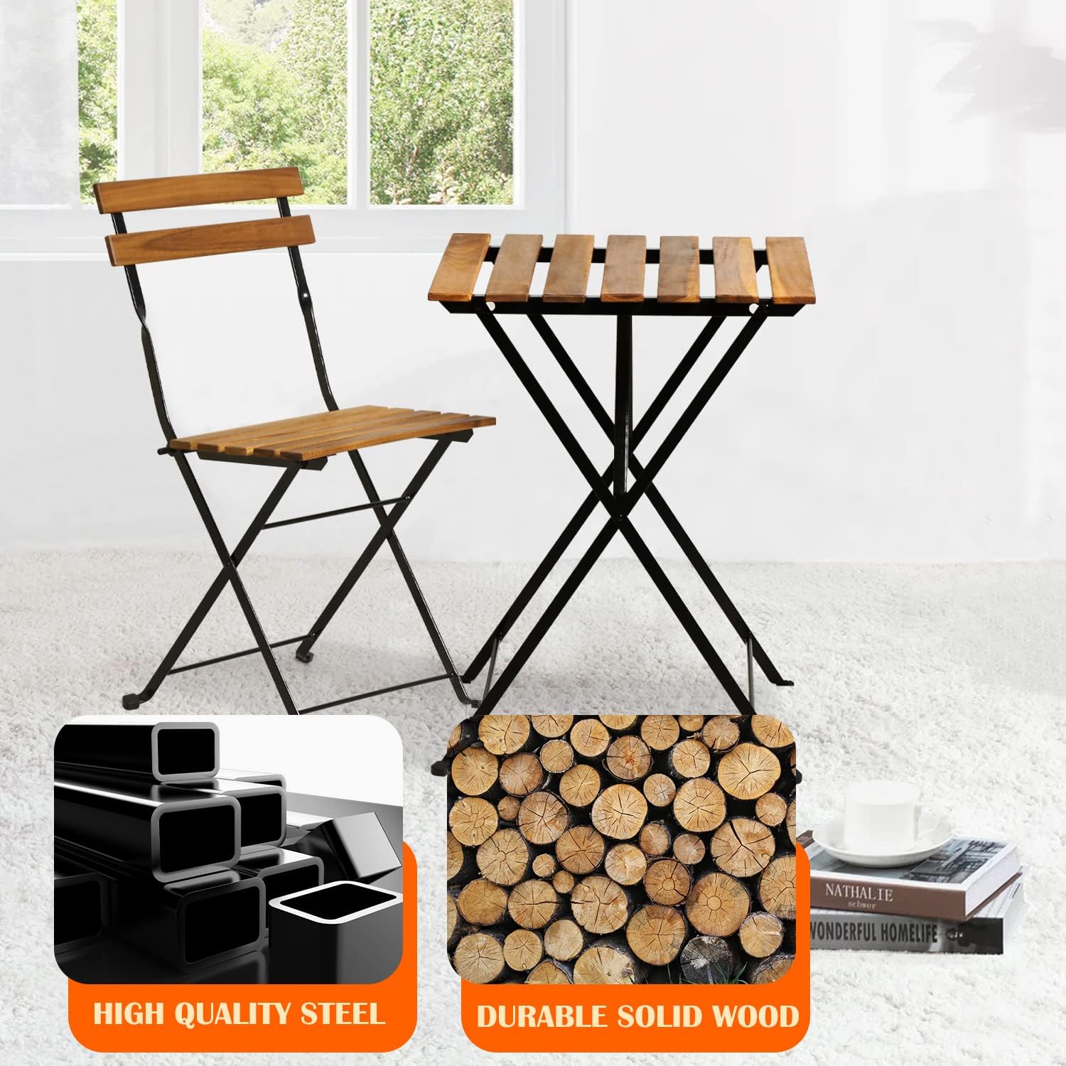 Natural wood 3-piece folding p - Outdoor Furniture For Patio recension och pris