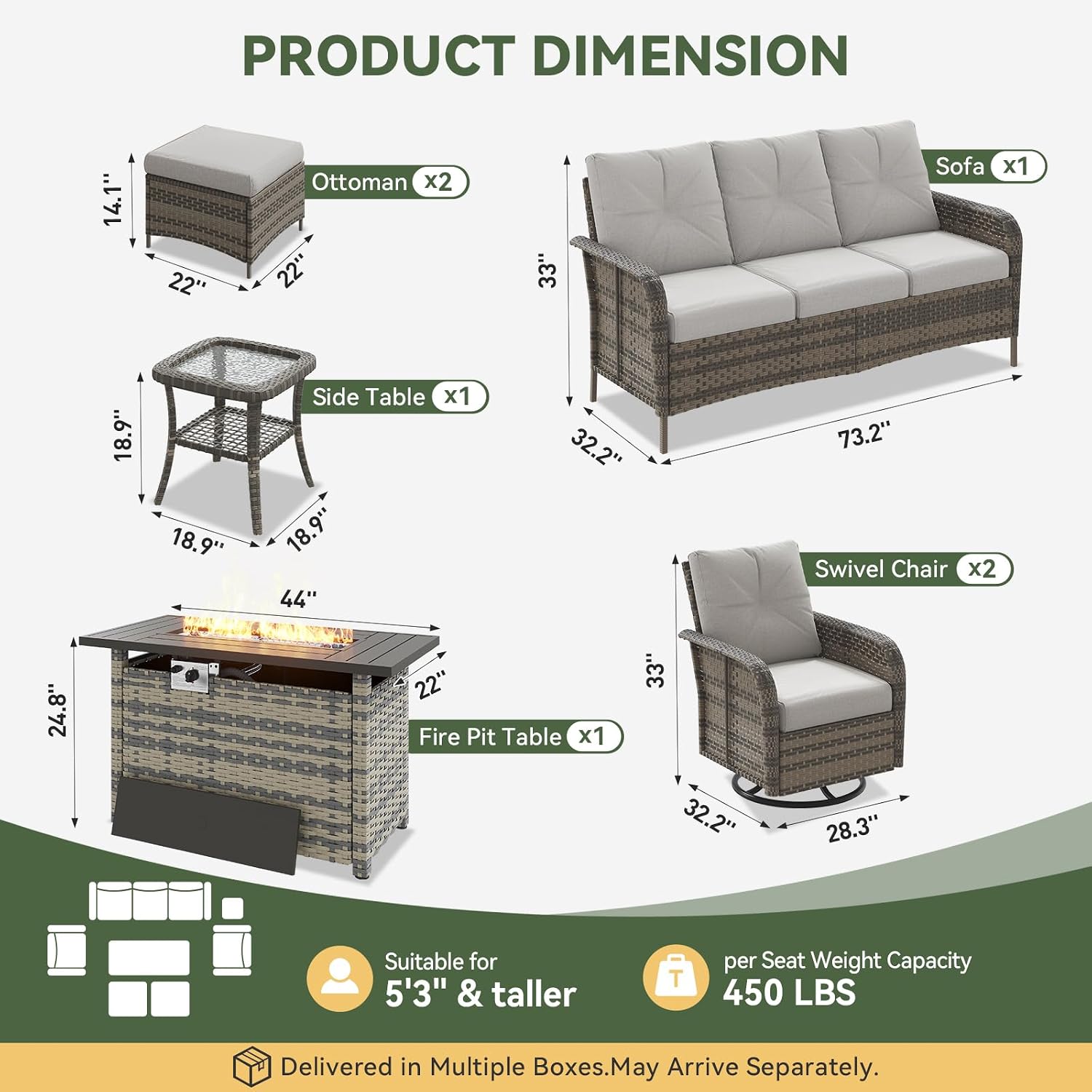 7-Piece Wicker Patio Set with  - Outdoor Furniture With Fire Pit Table recension och pris