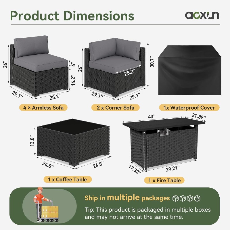 Aoxun 8 Piece Patio Furniture  - Outdoor Furniture With Fire Pit Table recension och pris